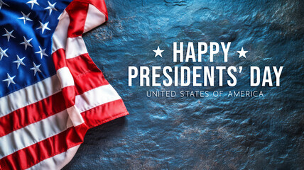 Happy Presidents' Day Celebration with American Flag Against a Textured Background