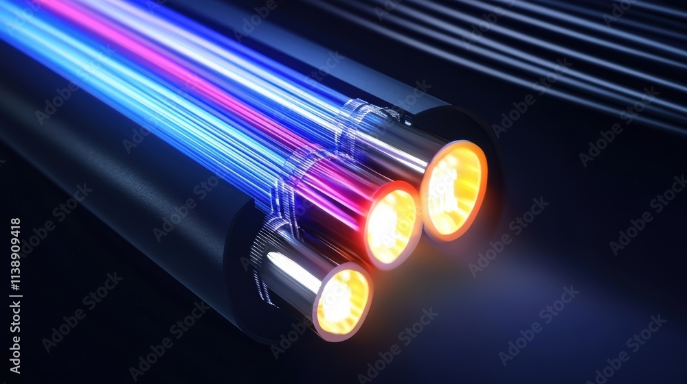 Aufkleber an image highlighting fiber optic cables with vibrant colored strands illuminated by light symbolizi