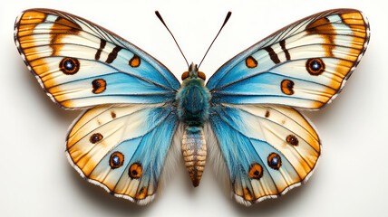 Colorful Butterfly with Blue and Orange Wings on a White Background