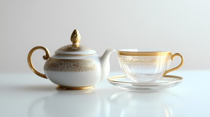 Fototapeta premium Teapot and teacup with gold accents.