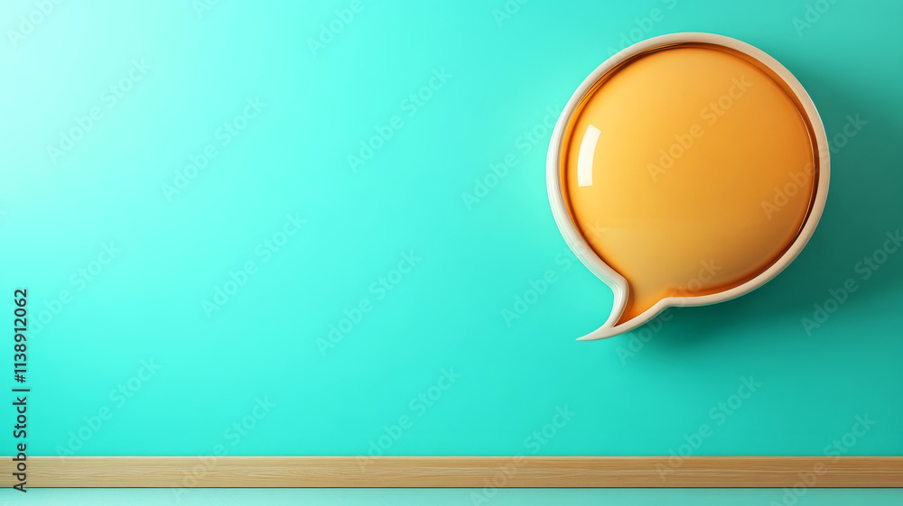 Poster colorful speech bubble on turquoise background for communication and expression concepts
