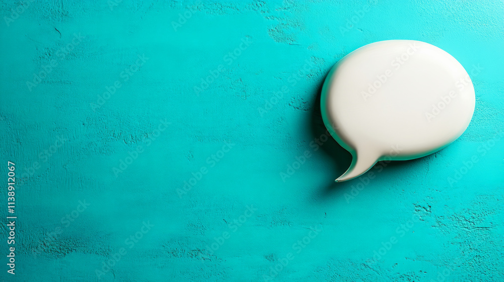 Poster white speech bubble on vibrant turquoise background for communication and dialogue concepts