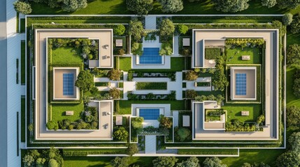 Modern Urban Landscape with Green Spaces and Architectural Design