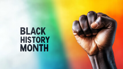 Fototapeta premium Powerful Black History Month Celebration with Fist Raised Against Colorful Background