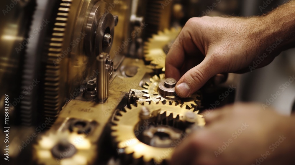 Poster a close view of hands operating a complex piece of machinery showcasing the skill and attention requ