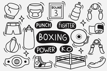 set of boxing doodle good for background, wallpaper, element design, icons, etc