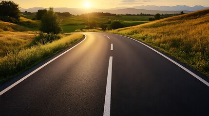 Obraz premium Country Road at Sunset. Concept of Journey, Freedom, and Adventure.