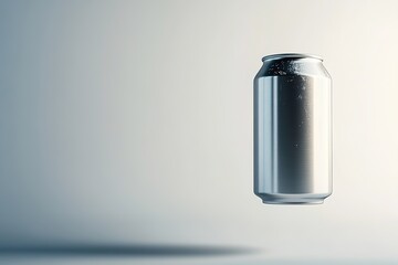 Floating silver can on light background, modern minimalism