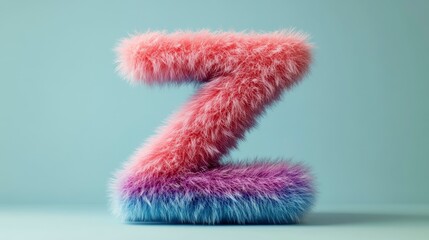 Fototapeta premium Fluffy Pink and Blue Fur Letter Z on Pastel Background