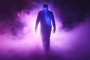 Mysterious Figure Emerging from Colorful Mist