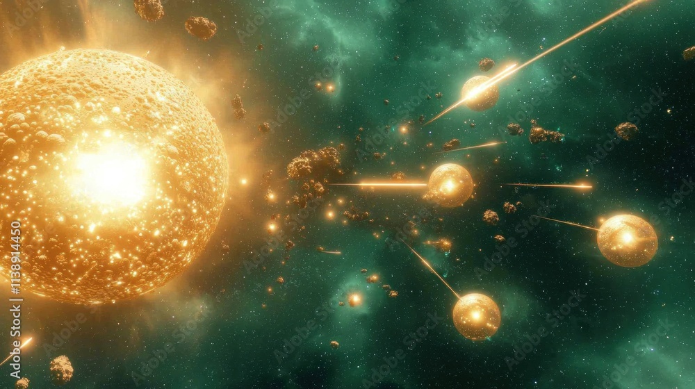 Poster dynamic cosmic event explosive solar activity outer space digital art stellar environment awe-inspir
