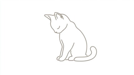 Minimalist Line Drawing of a Cat Sitting Calmly on White Background