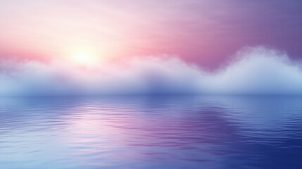 Serene Sunset Over Calm Waters with Fog