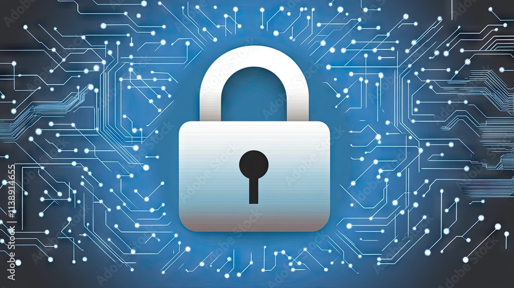 Poster digital padlock with circuit background representing cyber security