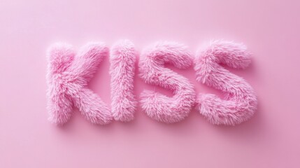 Pink Fluffy KISS Word Art on Pastel Background