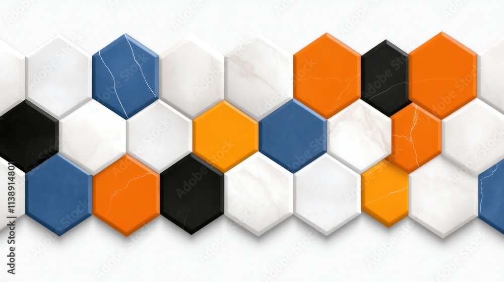 Poster colorful hexagonal tiles arranged in a modern pattern.