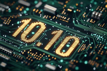 Obraz premium Binary Code 10.10 on Circuit Board Technology