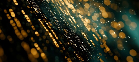 Binary Code Stream Abstract Data Flow, Technology, and Finance Concept with Bokeh Lighting