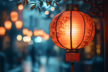 Traditional Red Lantern in a Street
