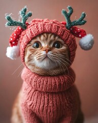 cat in a reindeer antlers