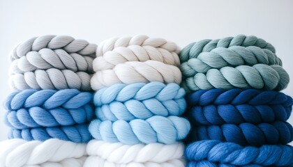 Soft, Chunky Yarn in a Winter Palette, Knitting and Craft Supplies, Wool Texture Background.