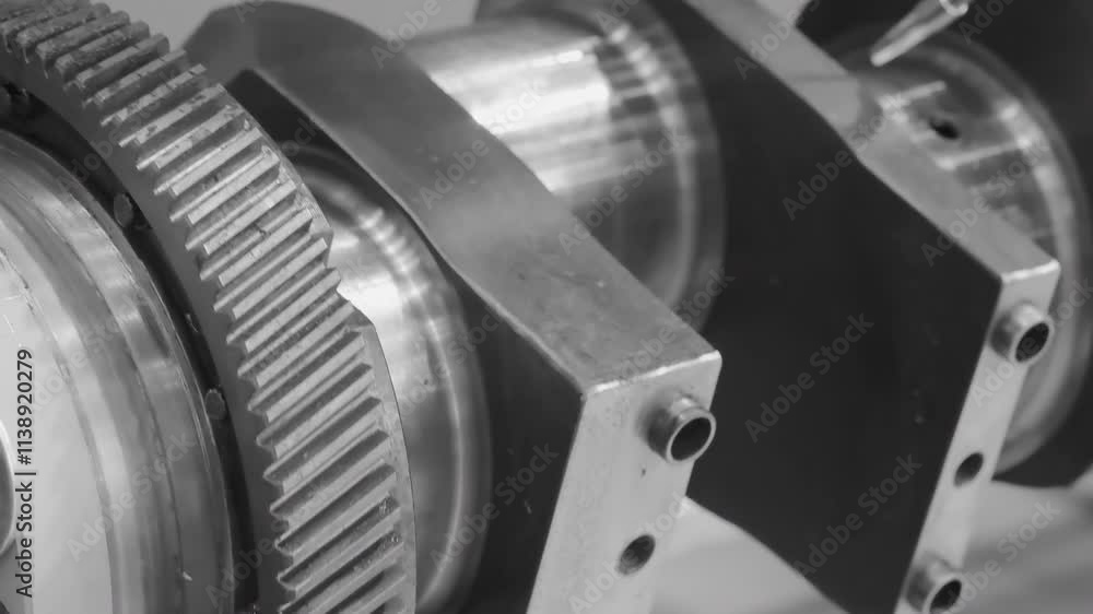 Poster the metal crankshaft of the engine rotates during testing and servicing