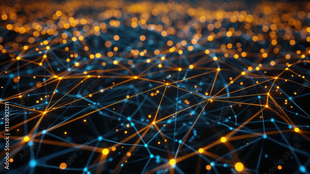 Aufkleber abstract network connection, glowing nodes and lines.
