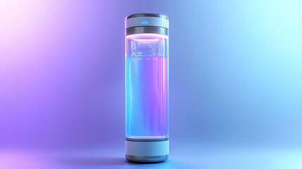 Futuristic glowing cylindrical container with vibrant liquid.