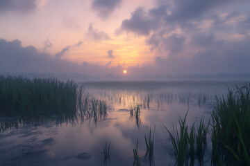 Fototapeta premium Golden Sunset Over Wheat Fields