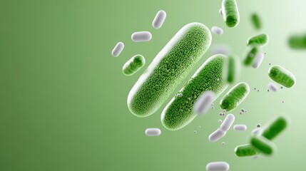 Illustration of green bacteria and microorganisms in a scientific context.