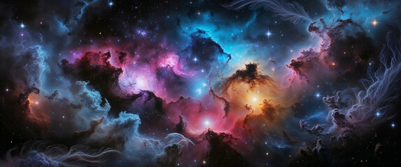 Colorful nebula in deep space showcasing cosmic clouds and starlit regions