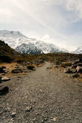 Path in the New Zealand Alps, Scenic Mountain Trail through Stunning Landscape