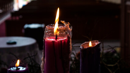 burning candles in church