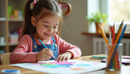 Child Painting with Joyful Expression