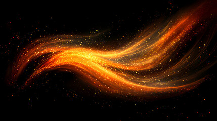 Vibrant dark glittering fire particles swirl in dynamic motion blur, radiating intense heat and energy, against a mysterious black background, evoking a sense of raw power. Flicker. Illustration