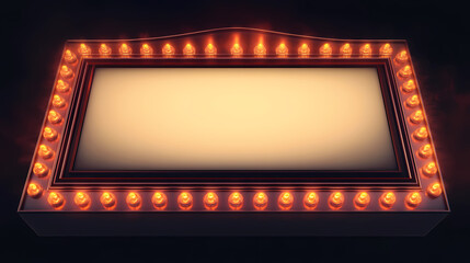 Vintage movie marquee sign illuminated at night with bright lights and a blank display for customization. Flicker. Illustration