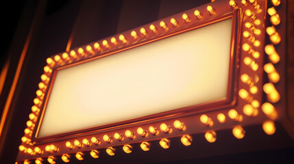 Vintage movie marquee sign illuminated at night with bright lights and a blank display for customization. Flicker. Illustration