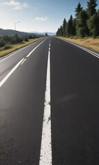 Naklejka premium Asphalt highway stretching into the distance with white road markings, road trip, journey, infrastructure