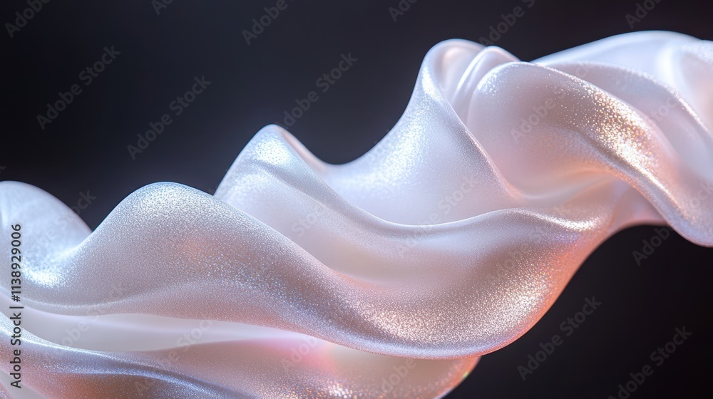 Poster elegant flowing fabric with soft iridescent glow on dark background
