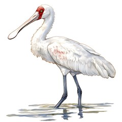 Obraz premium Eurasian Spoonbill Waterbird Watercolor Painting Illustration.