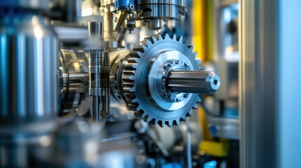 Fototapeta premium A closeup of a cog in a machine surrounded by energyefficient technology focusing on the interplay of mechanical parts that contribute to reduced energy wastage during operation.