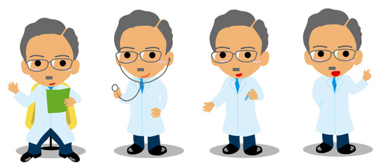 Cartoon Doctor Character Set - Various Poses and Expressions