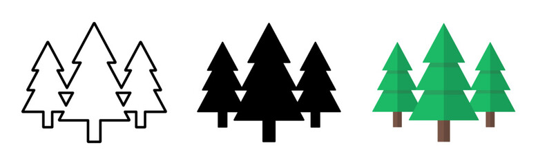 Christmas tree silhouette icons. Pine, fir, xmas tree symbols collection. Vector icons