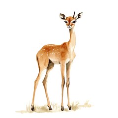 Fototapeta premium Watercolor painting of a young impala standing in the grass.