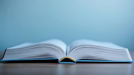 Blue cover open book on light background