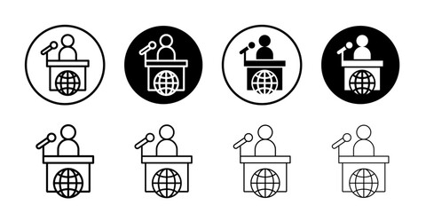 News presenter on TV Show icon Black and white outline vector