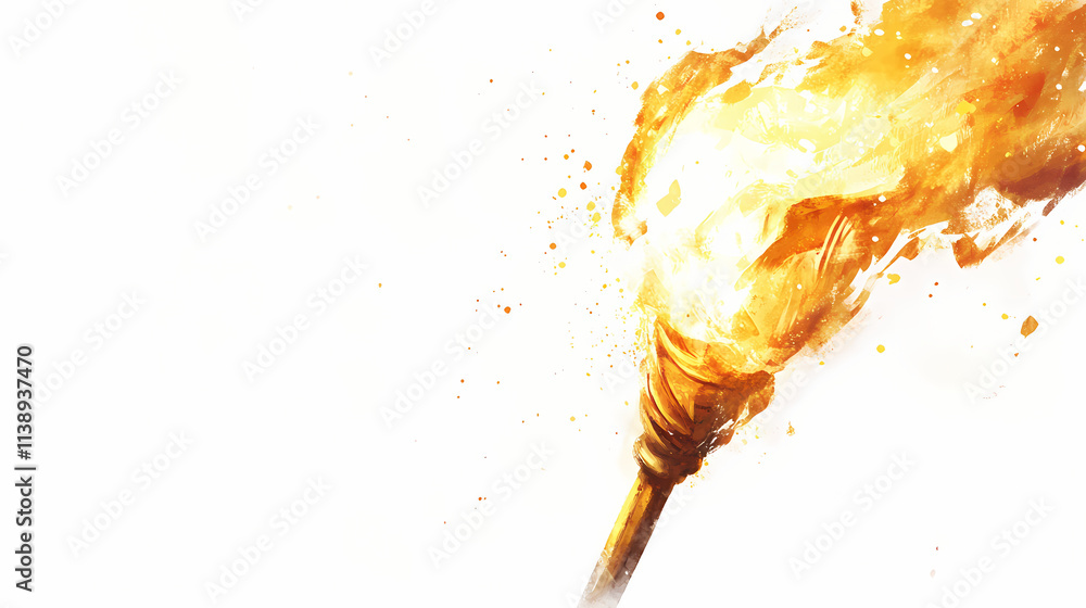 Wall mural a dynamic image of a flaming torch on a white background, capturing the energy and light of a fire s