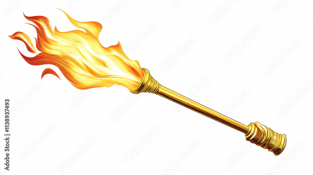 Wall mural a dynamic image of a flaming torch on a white background, capturing the energy and light of a fire s