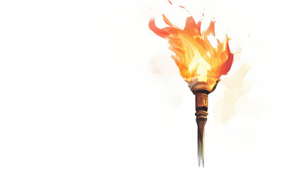 A dynamic image of a flaming torch on a white background, capturing the energy and light of a fire source. Flicker. Illustration