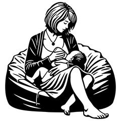 Mother Bottle Feeding Illustration.